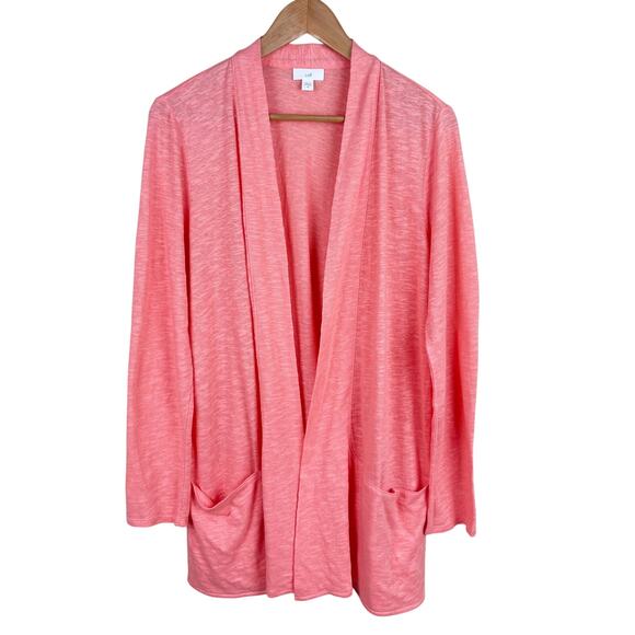 J. Jill Linen Blend Lightweight Open Slub Knit Cardigan Coral Womens Sz M Office - Picture 1 of 9
